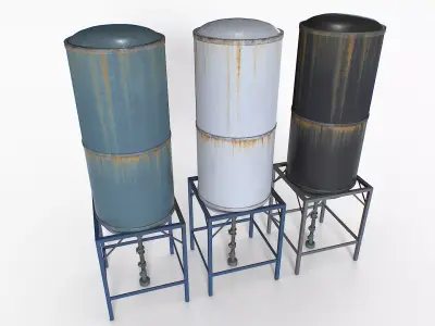 Old and Rusty Water Tanks 3 Low-poly 3D model