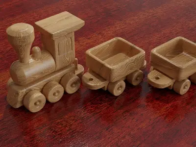Childrens wooden toy train 3D model