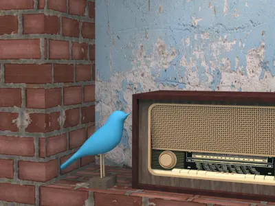 Radio and old lamp with bird statue 3D model