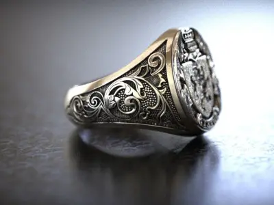  Mens Lion Knight Signet Ring  3D print model