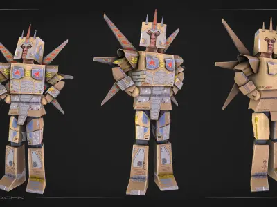 Cardboard Robot Low-poly 3D model