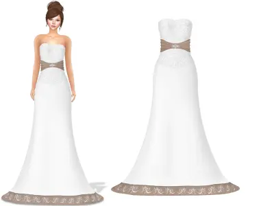 Bridal Wedding Gown Low-poly 3D model