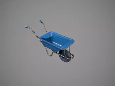 Blue Wheelbarrow Low-poly 3D model