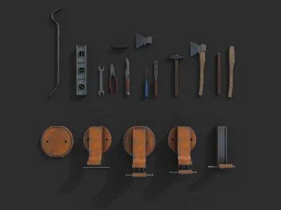 Working Tools Set Low-poly 3D model