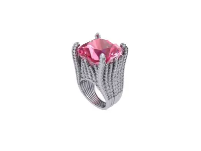 Cushion Solitaire Art deco Ring 3D print model 8