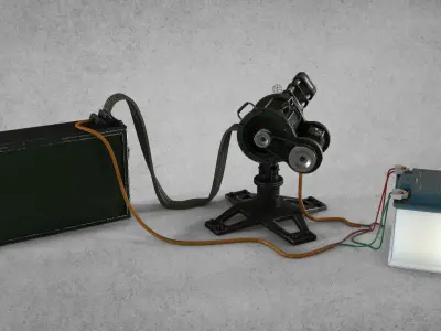 Minigun machine with battery Low-poly 3D model