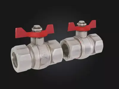 Ball Valves with Red Handles Industrial Pipe Control 3D model
