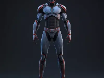 sci-fi armored suit blue color with red strips villain look Low-poly 3D model