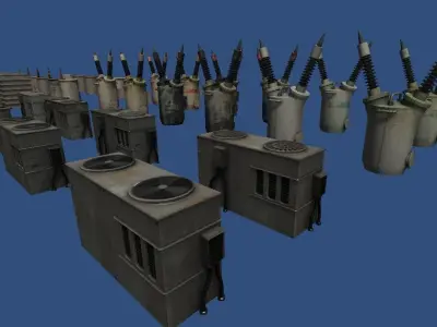 Powerstation props collection Low-poly 3D model