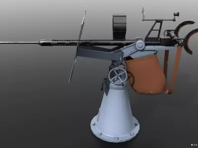 Oerlikon 20mm anti-aircraft gun - Commercial license Low-poly 3D model