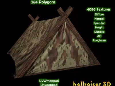 Military Tent - 4 - PBR - Textured Low-poly 3D model