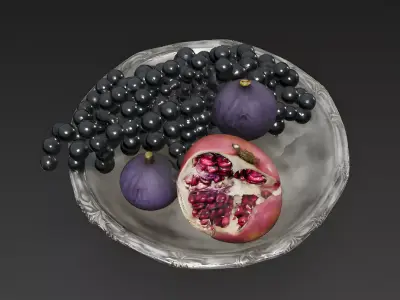 Vintage Ornate Silver Fruit Platter 3D Model Low-poly 3D model