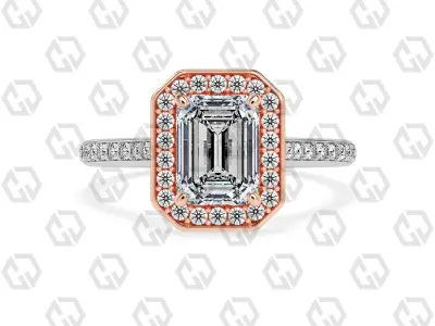 Ring 193 Emerald Shape Cathedral Halo pave set with Gems 3D print model