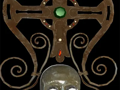 Ornate Decorative Cross with Gemstones Low-poly 3D model