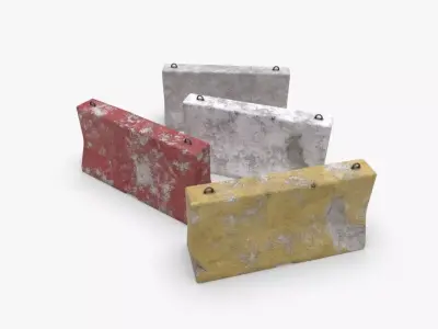Roadwork concrete block Low-poly 3D model