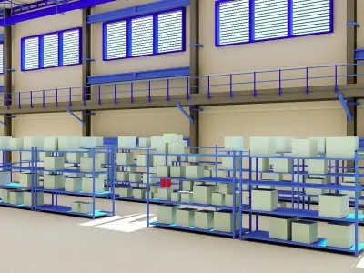 Retro Factory Interior Low-poly 3D model