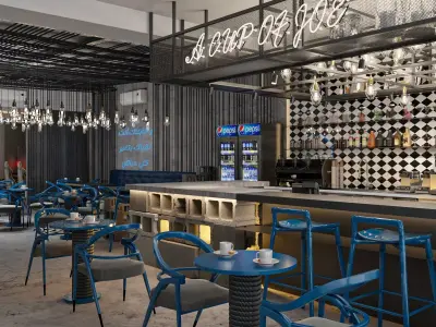 Modern Industrial Coffee Shop Interior Scene 3D model