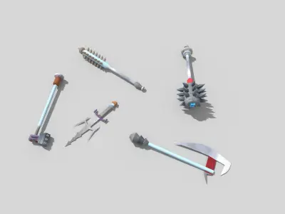 5 low poly fantasy weapons pack 2 Low-poly 3D model