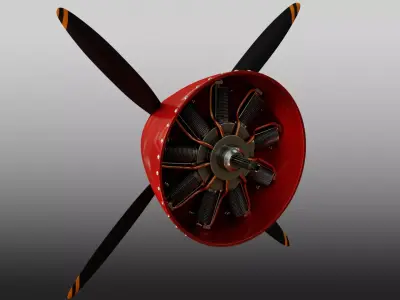 Radial Aircraft Motor with propeller and plane nose 3D model
