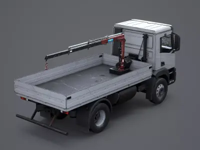 Realistic Flatbed Truck with Loader Crane Aged and Rusted 3D model