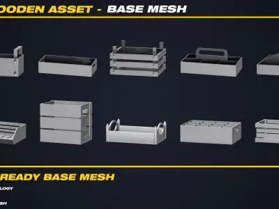 50 Wooden Asset Base Mesh - VOL 06 - Game Ready Low-poly 3D model