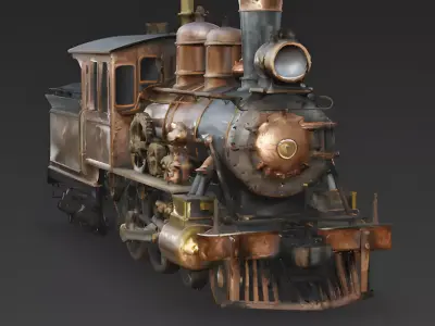 Realistic Steampunk Steam Locomotive 3D Model Low-poly 3D model