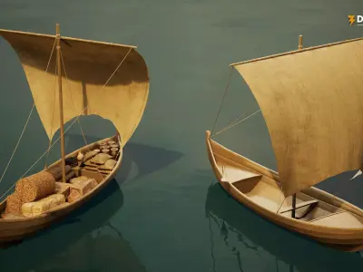 Medieval Cargo Sailing Boat - Merchant Trade Vessel Low-poly 3D model