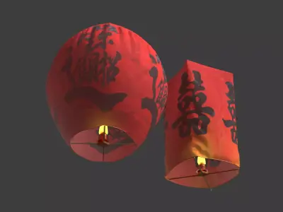 Chinese sky lantern  Low-poly 3D model