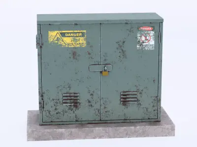 Industrial Electrical Utility Cabinet Set - Heavily Weathered Low-poly 3D model