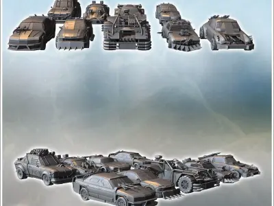 Set of post-apocalypse cars incl BMW 735i buggy  9 - Future Sci- 3D print model