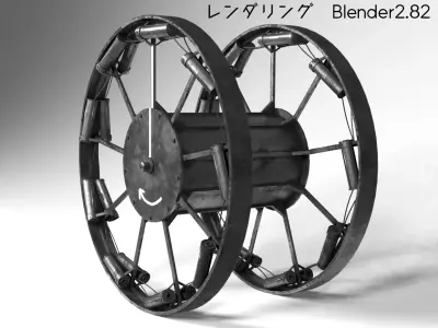 Panjandrum wheel with two wheels Low-poly 3D model