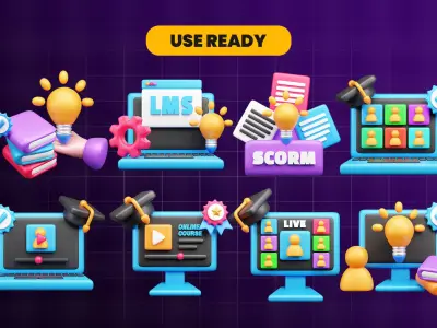 3D Education and E-Learning Icon Set 3D model