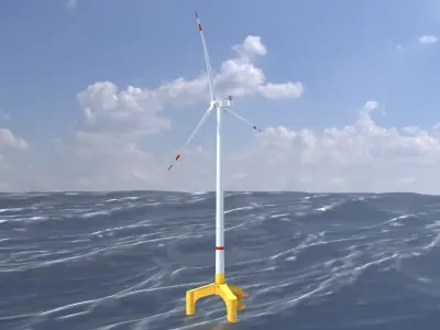 Wind turbine with Offshore Foundation V1 H-175 RD 172m animation Low-poly 3D model