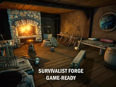 Medieval survivalist forge Low-poly 3D model