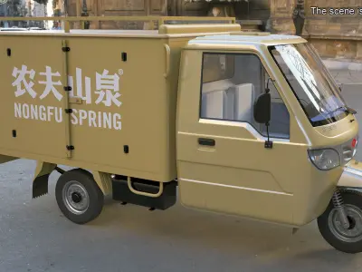Delivery Trike with Close Body Beige Rigged 3D model