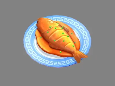 Cartoon Food-Braised Fish Low-poly 3D model