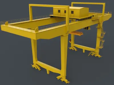 PBR Rail Mounted Gantry Crane RMG V1 - Yellow Light Low-poly 3D model
