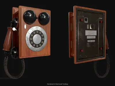 Wooden Antique Phone Low-poly 3D model