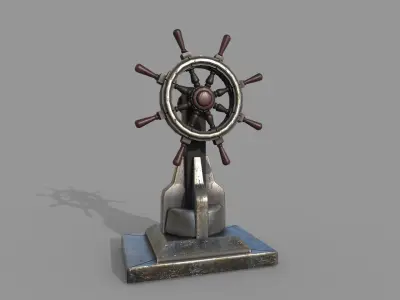 Steering wheel for a sea ship and a bell Wheel 3D model Low-poly 3D model V1