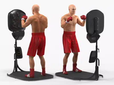 Boxing Panel with Athlete Red Pose Black 3D model