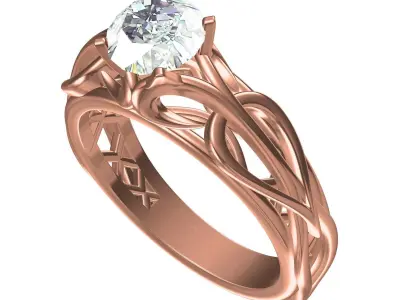 Antique Single Diamond Celtic Bridal Wedding Ring 3D print model