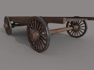 Wooden Cart Low-poly 3D model 23