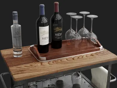 Industrial Loft Bar Trolley with bottles and accessories 3D model