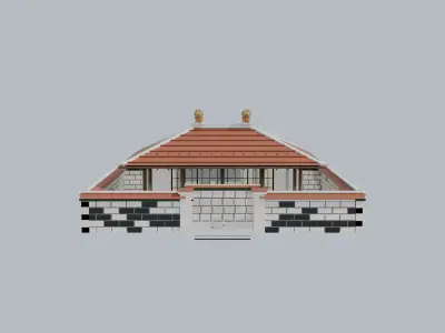 Okinawan Red-Tile House Ryukyu Traditional Minka  Low-poly 3D model