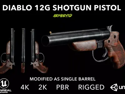 GAME READY DIABLO 12G SHOTGUN PISTOL PBR RIGGED Low-poly 3D model