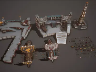 Seaport and Ship Pack Low-poly 3D model