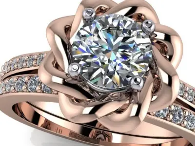 Contemporary antique classic flower ring side accent stones 3D print model
