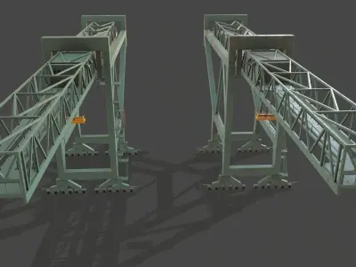 PBR Port Container Crane - Green Light Low-poly 3D model