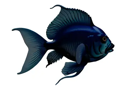 Metallic Blue Stylized Fish Model 3D model