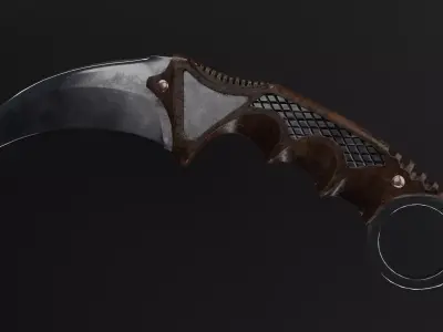 Karambit Knife Wooden Handle Low-Poly Low-poly 3D model